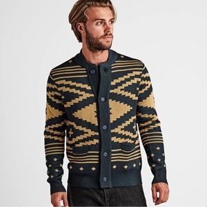 Roark Munro Men's Cardigan Sweater Size Med/Navy Aztec